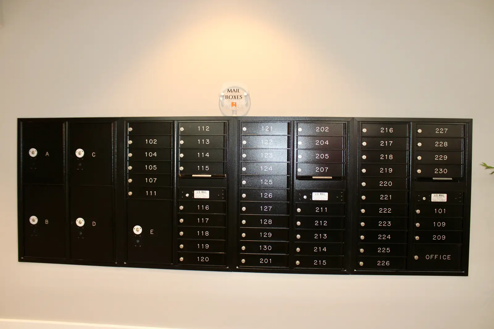 Mailboxes Located Inside Lobby
